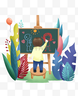植物黑板图片_六一儿童节儿童黑板绘画