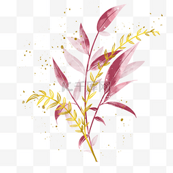 树枝花束图片_金色柳枝叶子搭配酒红树枝婚礼花