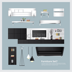 家具和家居装饰套装矢量图