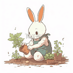正在种胡萝卜的小兔子