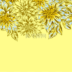 与蓬松的黄色大丽花的无缝模式。