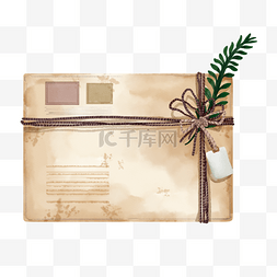 棕色商务包图片_森林植物水彩复古信封