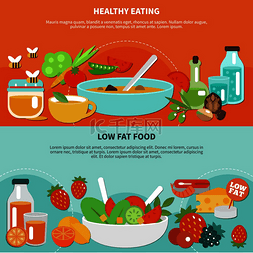 绿色健康饮食图片_两个健康饮食的平面横幅设置了饮