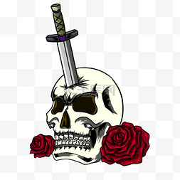 长剑玫瑰复古t恤纹身图案