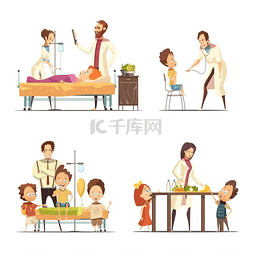 儿童医院 4 卡通图标集。