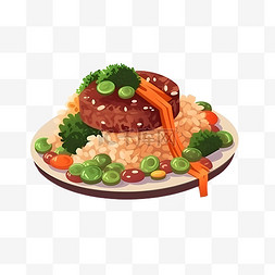 虾仁菠萝炒饭图片_卡通手绘盖浇饭米饭料理