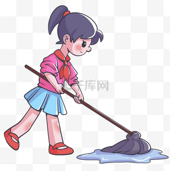 小学生劳动课打扫卫生拖地