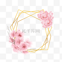边框樱花水彩花卉装饰金线