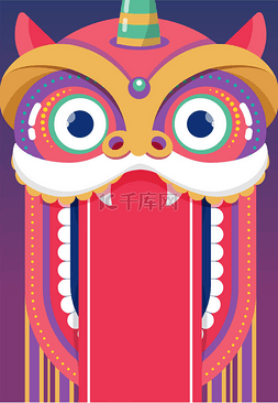 中国新年背景, 贺卡与舞狮, 红龙
