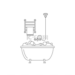 家具线条矢量图图片_浴缸线条图浴室的矢量薄插图
