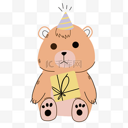 坐着的棕色小熊抽象线条动物涂鸦