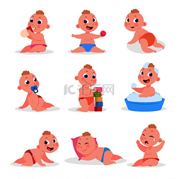 玩耍快乐图片_卡通宝宝刚出生的孩子穿着尿布吃