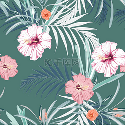 热带花卉图案图片_美丽的夏季热带花卉图案背景的矢