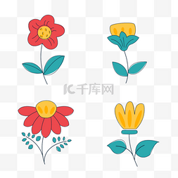 平面花朵素材图片_春天花朵剪贴画黄色小花卡通风格