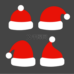 圣诞帽圣诞老人图片_一套红色圣诞帽。Chrismat Hats圣诞