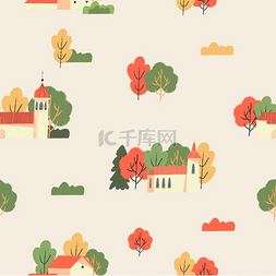 上卡图片_米色背景上的秋季无缝图案。