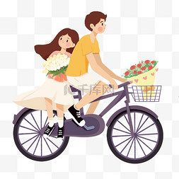骑车元素图片_情人节情侣浪漫约会骑车