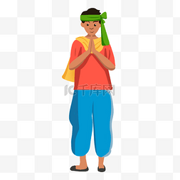 柬埔寨新年绿色头巾双手合十的男