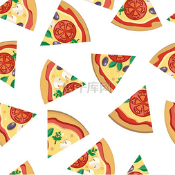 菜单餐厅图片_无缝平面图案矢量披萨片矢量无缝