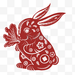 兔年窗花图片_手绘剪纸兔子窗花元素