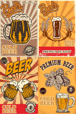 啤酒瓶身设计图片_一套啤酒酒吧海报。海报、卡片、