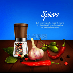 蔬菜海报装饰图片_香草和香料的真实背景如大蒜胡椒