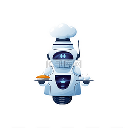 卡通机器人厨师，带面包店和一杯