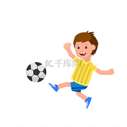 可爱的矢量字符儿童踢足球。