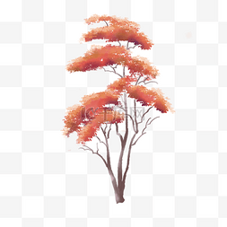 秋树素材图片_水彩晕染树水彩秋天树木红色叶子