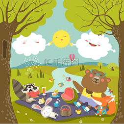 兔子在森林里图片_动物在森林里的野餐
