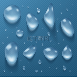 水在玻璃上图片_水滴，不同形状和大小的清露，滴