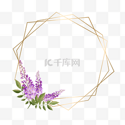 水彩紫藤花卉金色渐变边框