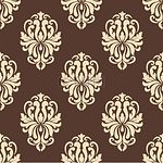 米色优雅的花卉蔓藤花纹无缝图案，采用复古锦缎风格，用于墙纸、瓷砖和织物设计，与棕色背景隔离