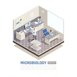 显微镜3d图图片_带有各种设备的微生物实验室和拿