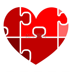 程式化图片_红色心脏与拼图矢量插图隔离
