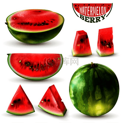 绿色水果广告图片_真实的西瓜图像集有整颗浆果的半