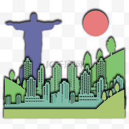 巴西地标图片_巴西剪纸城市雕像山脉