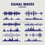 信号波绘制图标笔记本页面上的信号波示意图背景矢量图