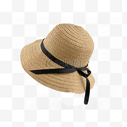 沙滩图案图片_黑色蝴蝶结草编沙滩帽