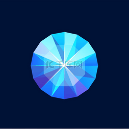 圆形蓝宝石图片_蓝色魔法水晶，多面宝石矢量图标