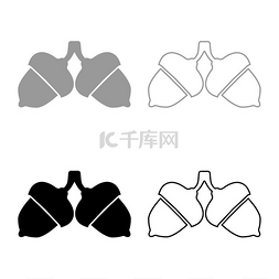 橡子矢量图片_两个橡子图标集黑灰色矢量插图平