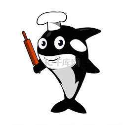 白色厨师图片_戴着白色厨师帽的滑稽卡通虎鲸贝