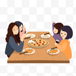 一家人聚餐吃披萨