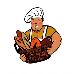 一个可爱的微笑面包师拿着一大篮