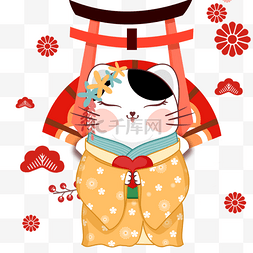 鸟居扇子和服招财猫