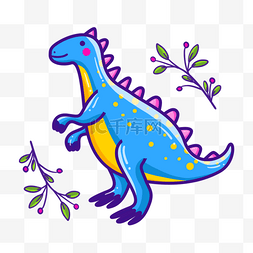 恐龙矢量插画图片_恐龙卡通可爱贴纸蓝色霸王龙