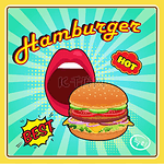 漫画风格的汉堡包海报。