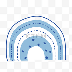 彩色卡通底图片_白色线条蓝底水彩彩虹