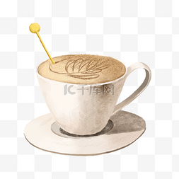 奶霜咖啡图片_卡布奇诺奶盖水彩咖啡