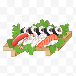 三文鱼生鱼片手绘图片_卡通日本生鱼片寿司紫菜包饭